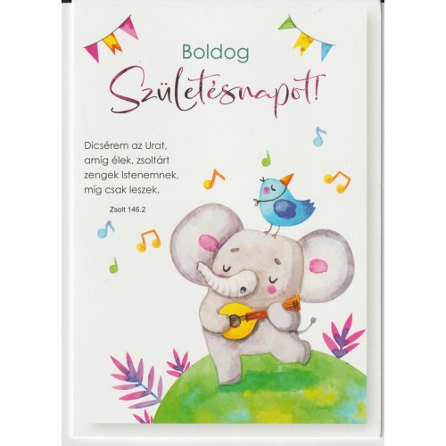 Borítékos képeslap: Boldog Születésnapot! (zenélő elefánt)