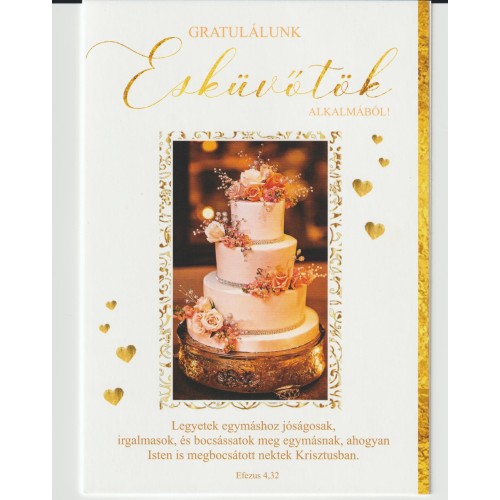Borítékos képeslap: Esküvőtök alkalmából - (középen torta)
