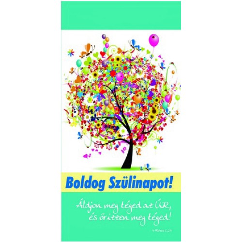 Borítékos képeslap -  Boldog szülinapot! (feldíszített fa - Kerügma)
