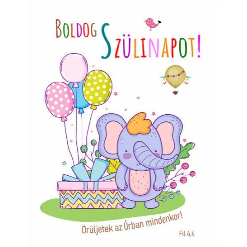 Borítékos képeslap : Boldog Szülinapot! (elefánt és lufi)