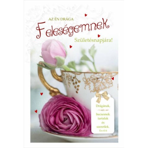 Borítékos képeslap: Születésnapra (Good News - Feleségemnek - csésze/rózsa)