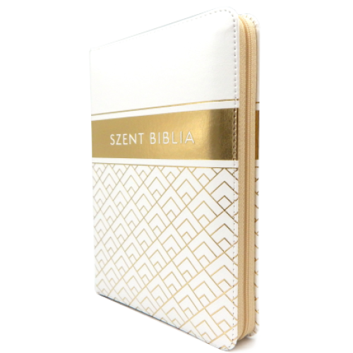Biblia Patmos - Közepes - Fehér aranymintás - Cipzáros- Regiszteres